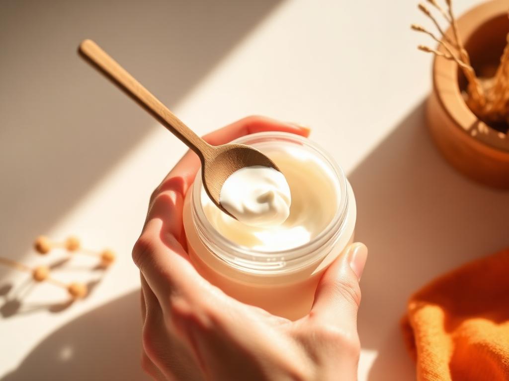 Scooping Arthryon warming cream from the jar before application